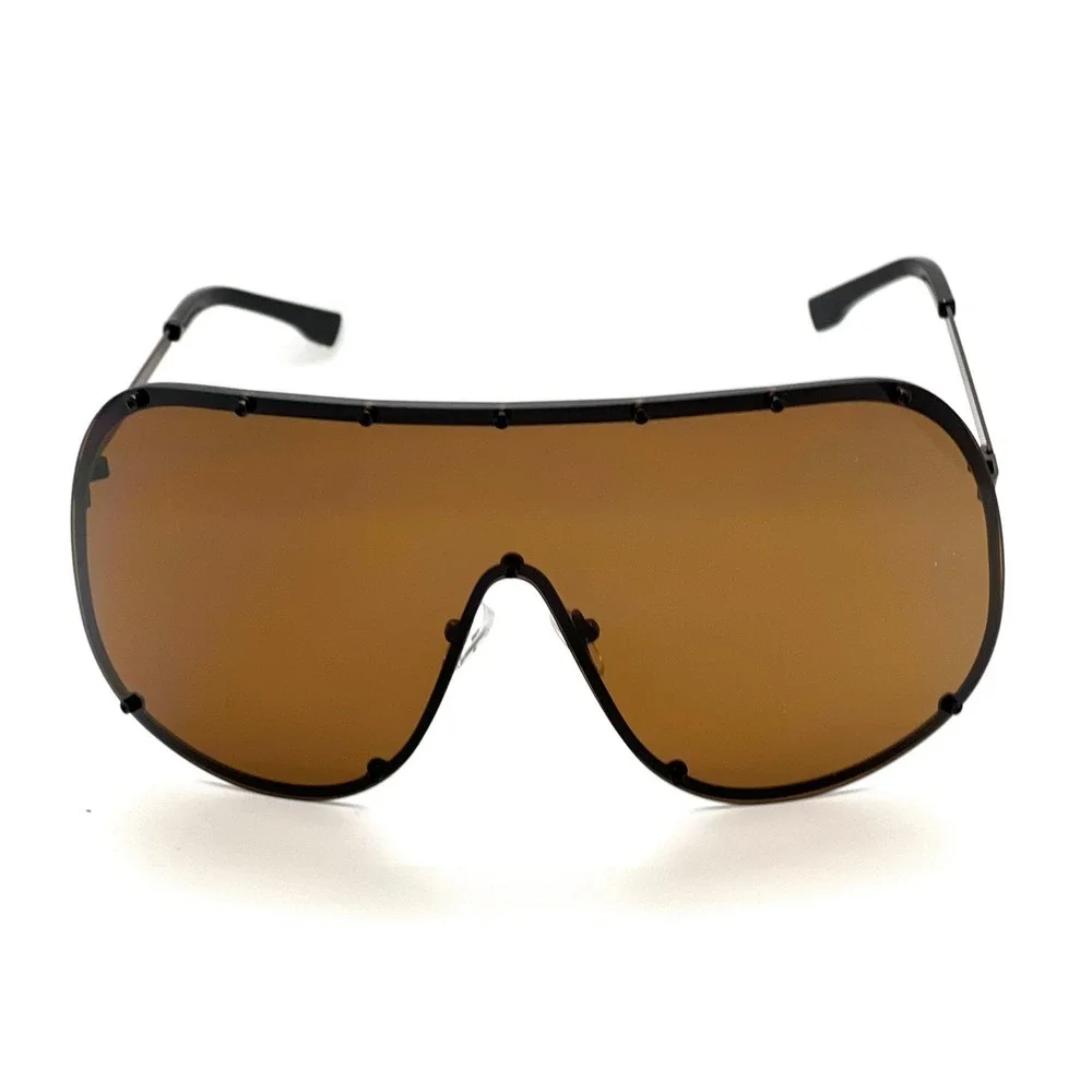 Shield Sunglasses Oversized Trendy Rivet Brown Lens Fashion Statement Lentes New